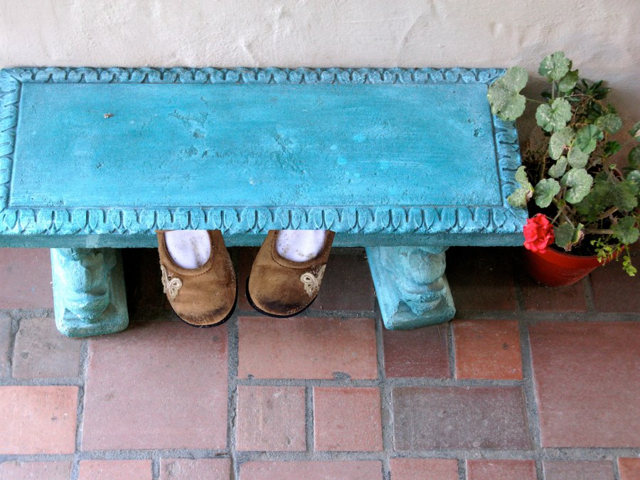 sat on the blue bench